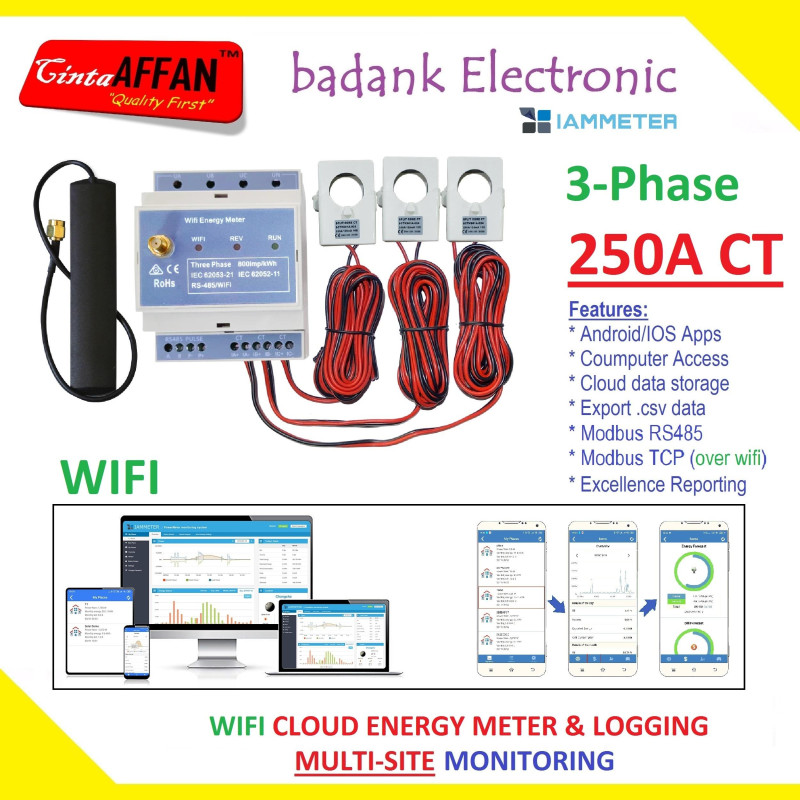 IAMMETER CLOUD 3-Phase WIFI Bidirectional Energy Meter CT 250A